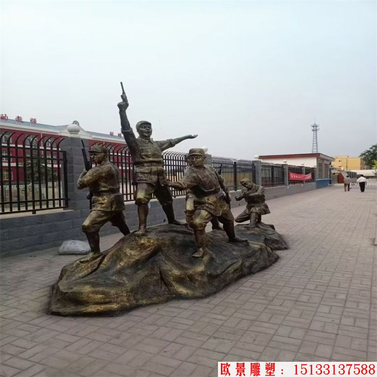 玻璃钢军民仿铜雕塑，红色旅游基地人物雕塑5