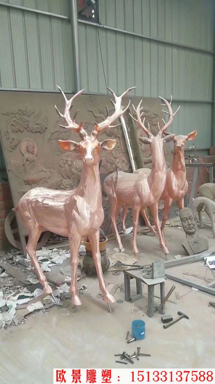 缎铜小鹿雕塑 动物铜雕塑鹿